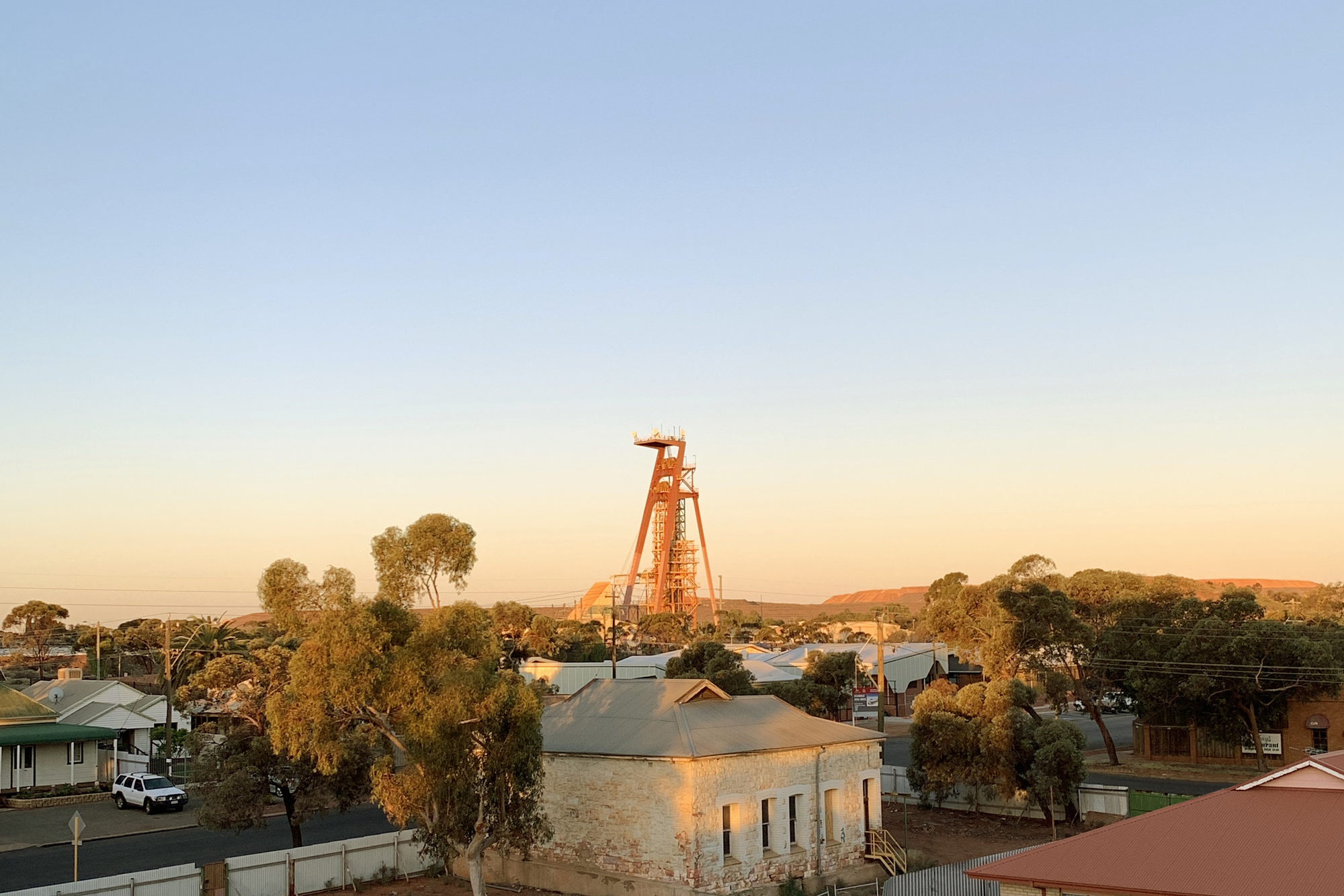 A view of Kalgoorlie's skyline during sunset