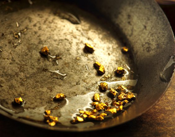 Gold collected in pan in Kalgoorlie